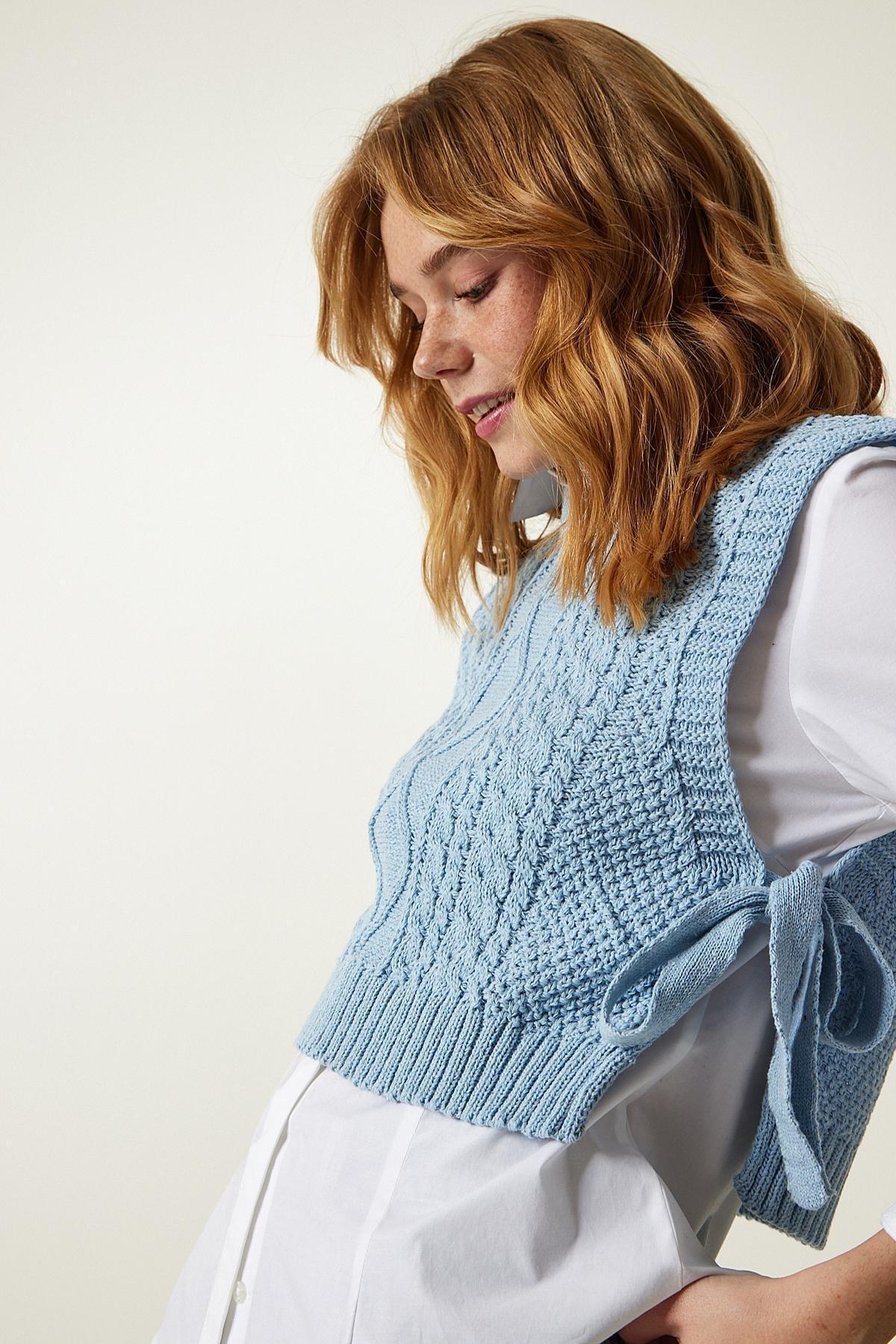Blue Tied Knitted Sweater, SKY BLUE, large image number 5