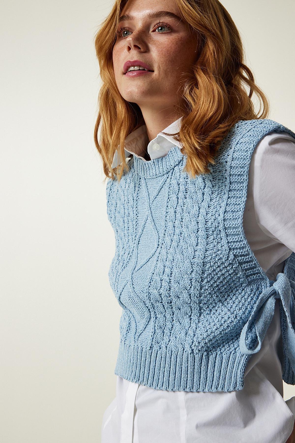 Blue Tied Knitted Sweater, SKY BLUE, large image number 6