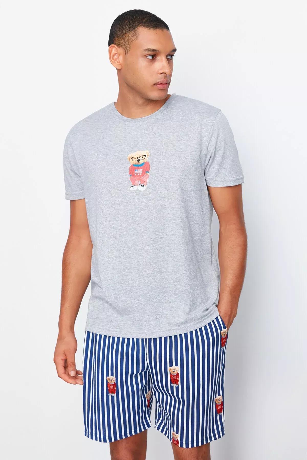 Grey Fit Printed Pajama Set, , large image number 1