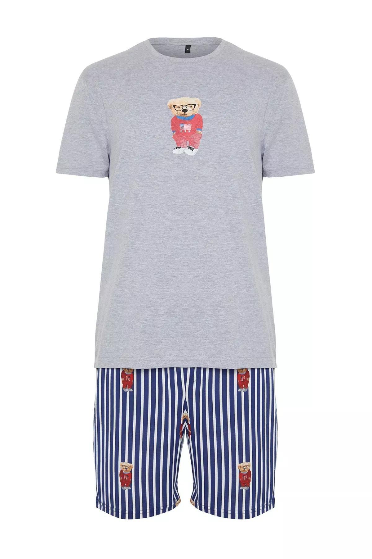 Grey Fit Printed Pajama Set, , large image number 6