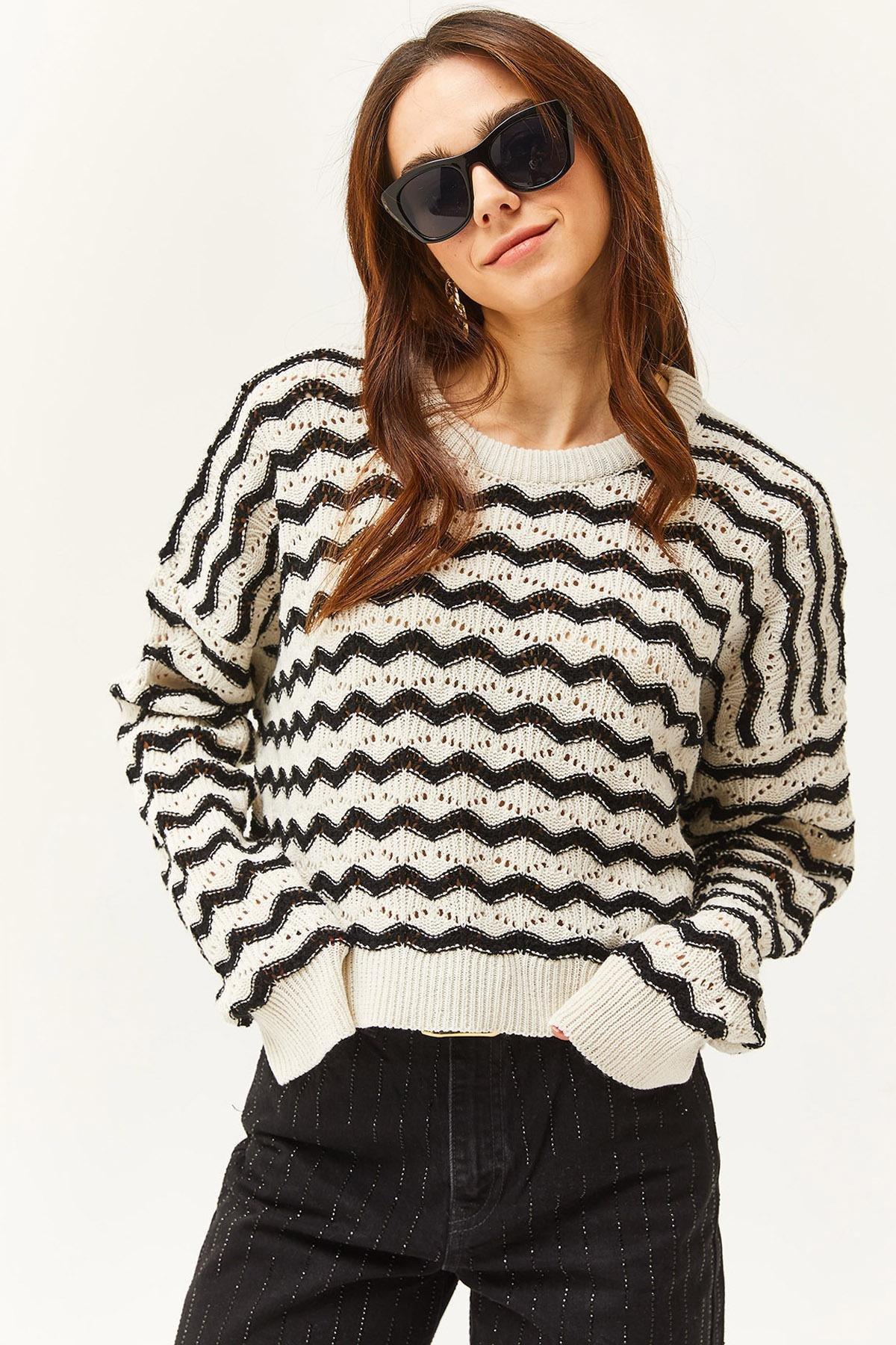 Multicolour Chevron Casual Blouse, Ecru Black, large image number 1