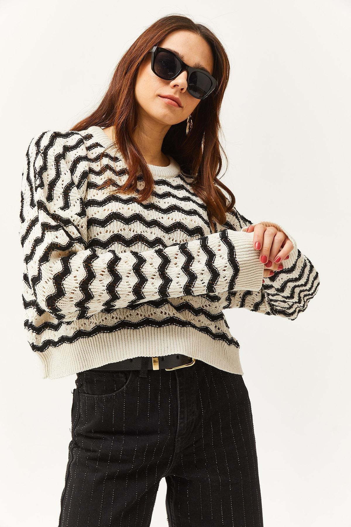 Multicolour Chevron Casual Blouse, Ecru Black, large image number 2