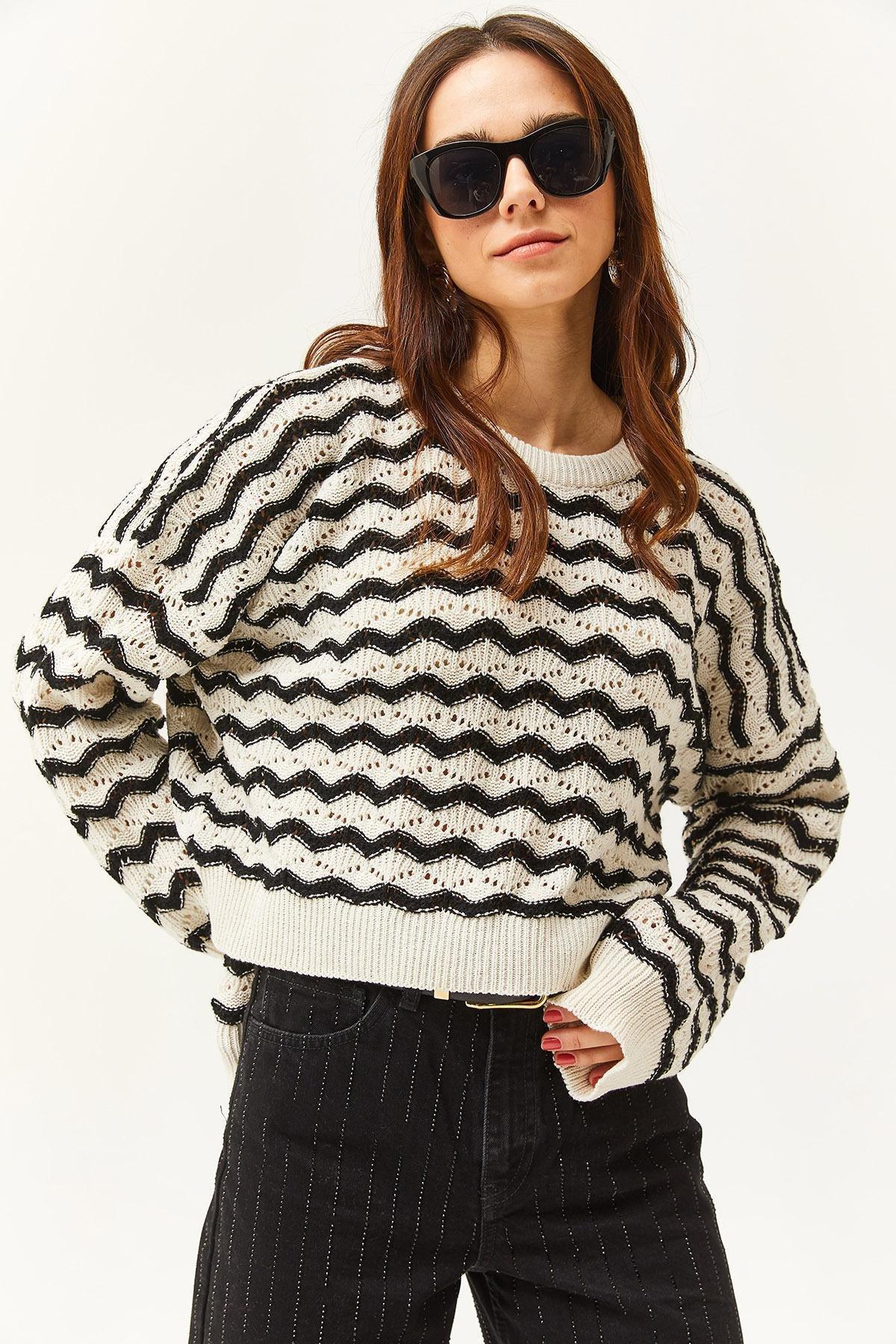 Multicolour Chevron Casual Blouse, Ecru Black, large image number 3