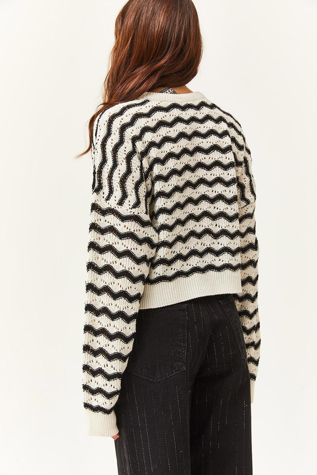 Multicolour Chevron Casual Blouse, Ecru Black, large image number 4