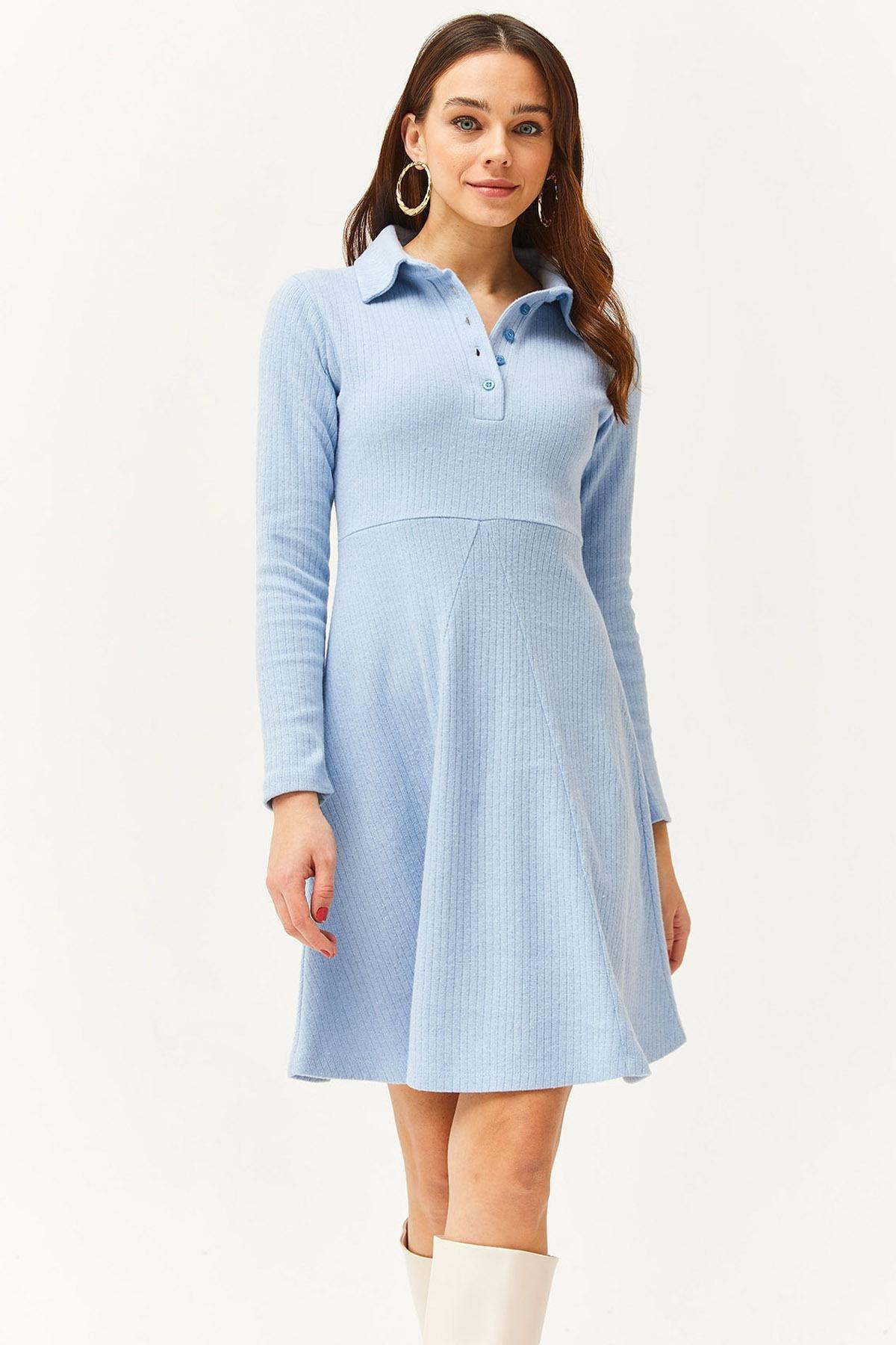 Blue Textured Shirt Dress, , large image number 1