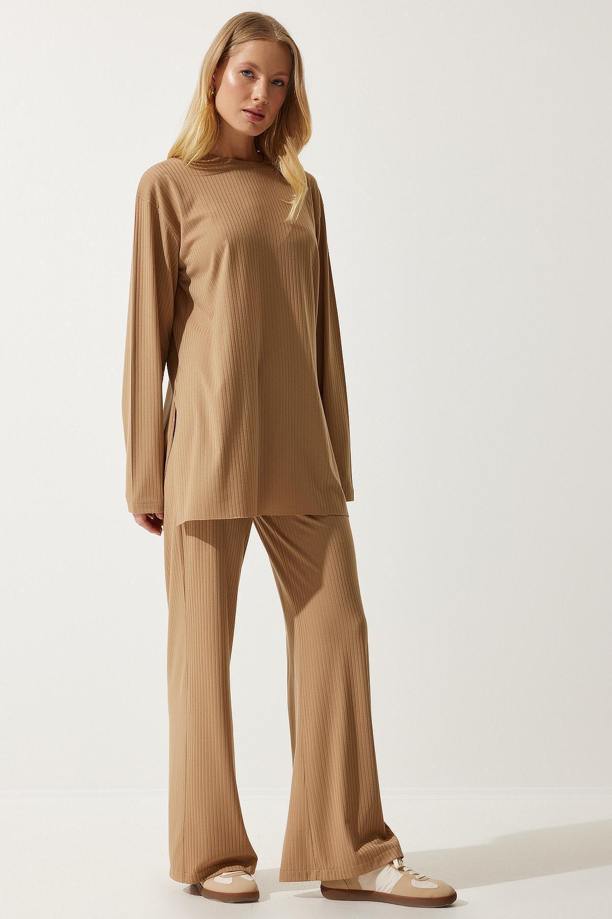 Beige Ribbed Knitted Co-Ord Set, BISCUIT, large image number 0