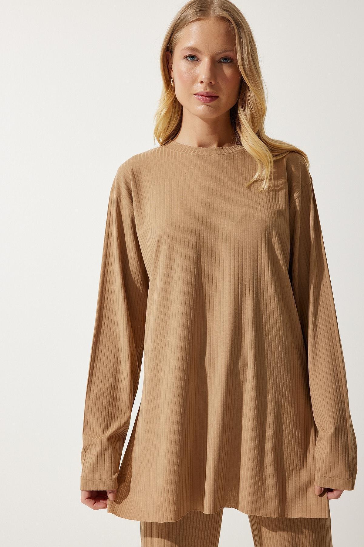 Beige Ribbed Knitted Co-Ord Set, BISCUIT, large image number 1