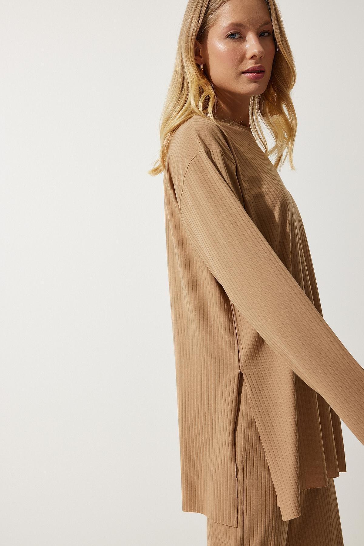 Beige Ribbed Knitted Co-Ord Set, BISCUIT, large image number 2