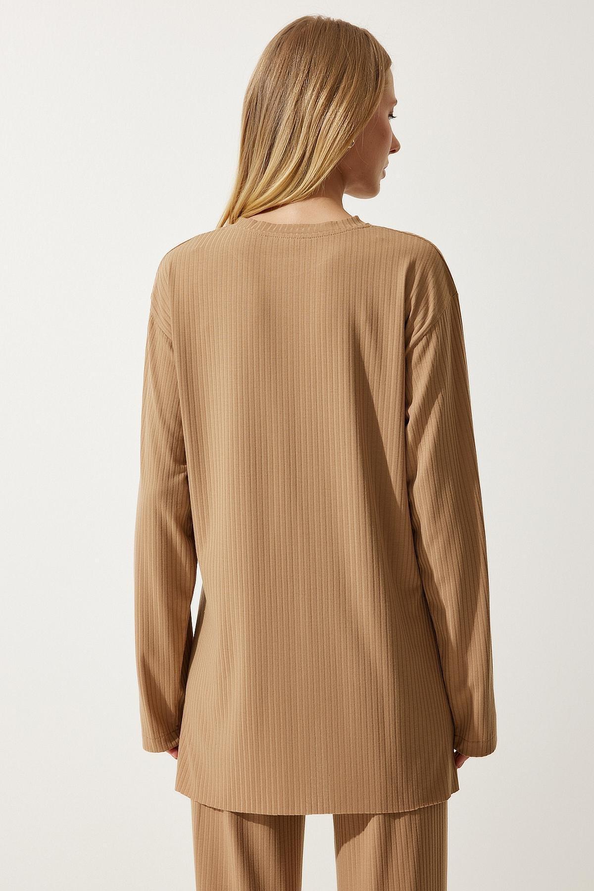 Beige Ribbed Knitted Co-Ord Set, BISCUIT, large image number 3