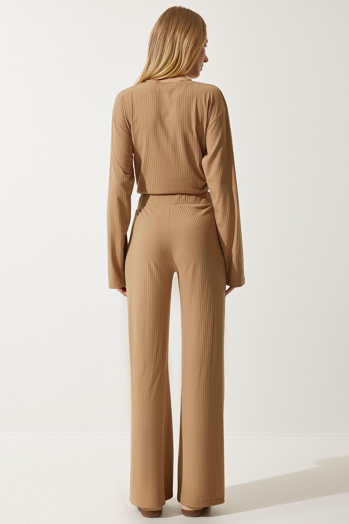Beige Ribbed Knitted Co-Ord Set, BISCUIT, large image number 6