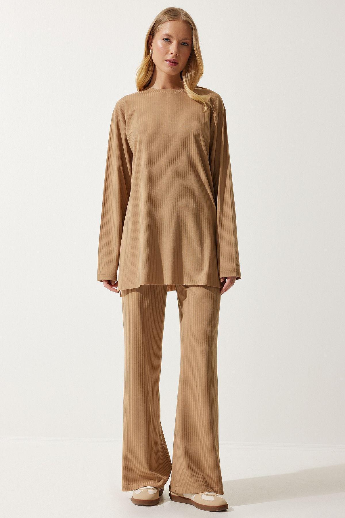 Beige Ribbed Knitted Co-Ord Set, BISCUIT, large image number 7