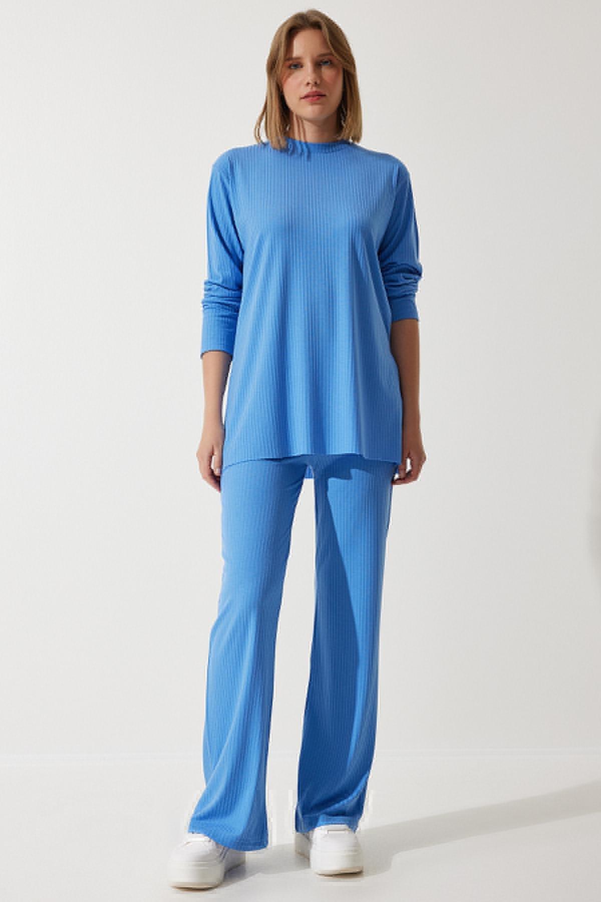 Blue Ribbed Knitted Co-Ord Set, SKY BLUE, large image number 0