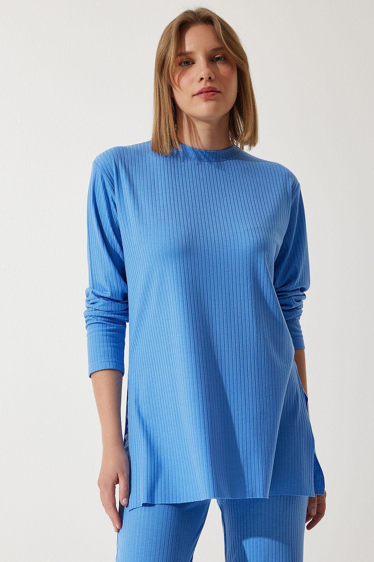 Blue Ribbed Knitted Co-Ord Set, SKY BLUE, large image number 2