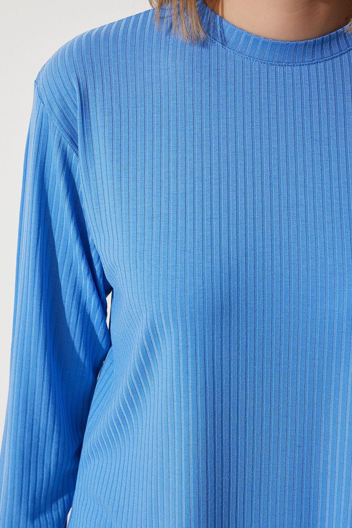 Blue Ribbed Knitted Co-Ord Set, SKY BLUE, large image number 3