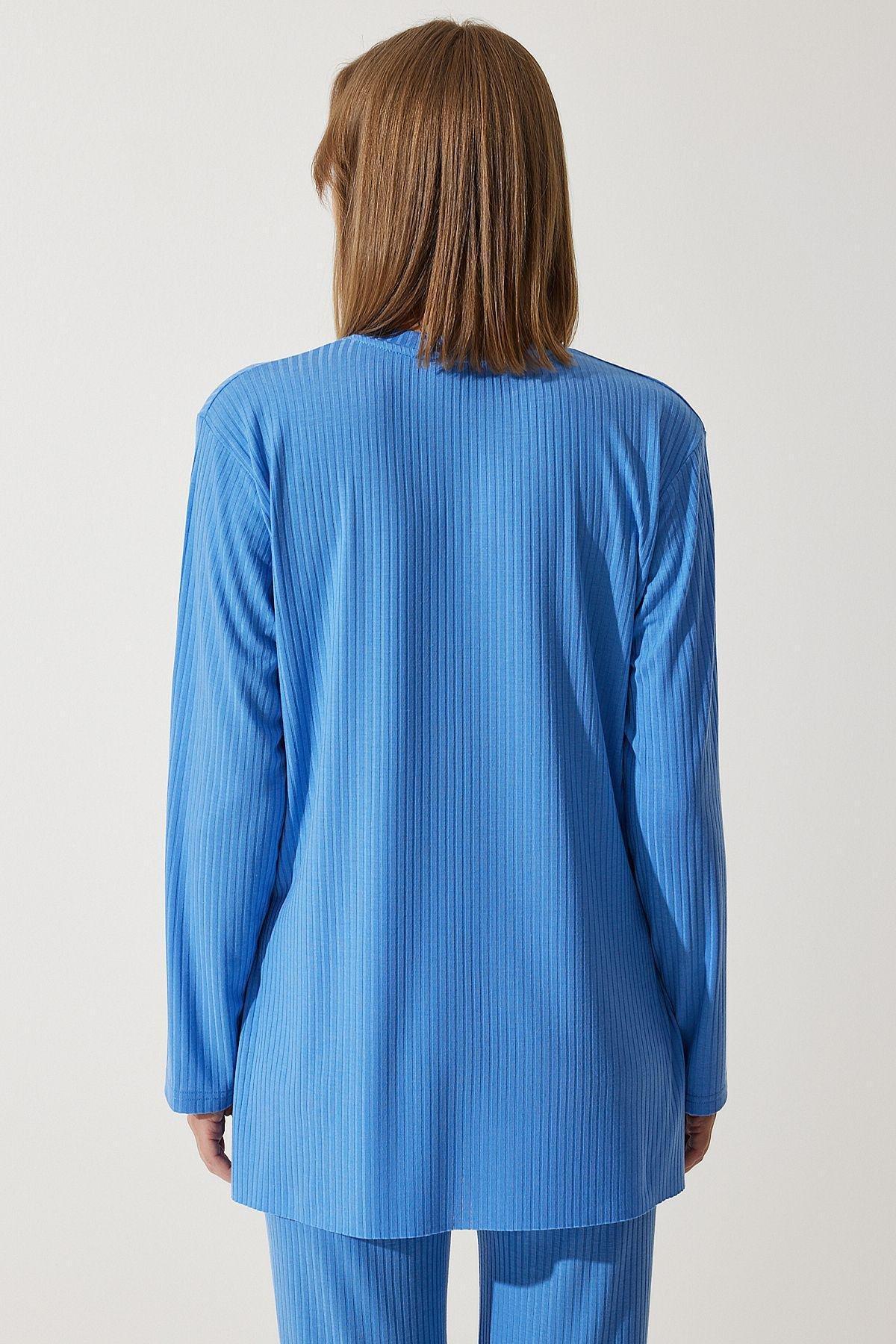 Blue Ribbed Knitted Co-Ord Set, SKY BLUE, large image number 4