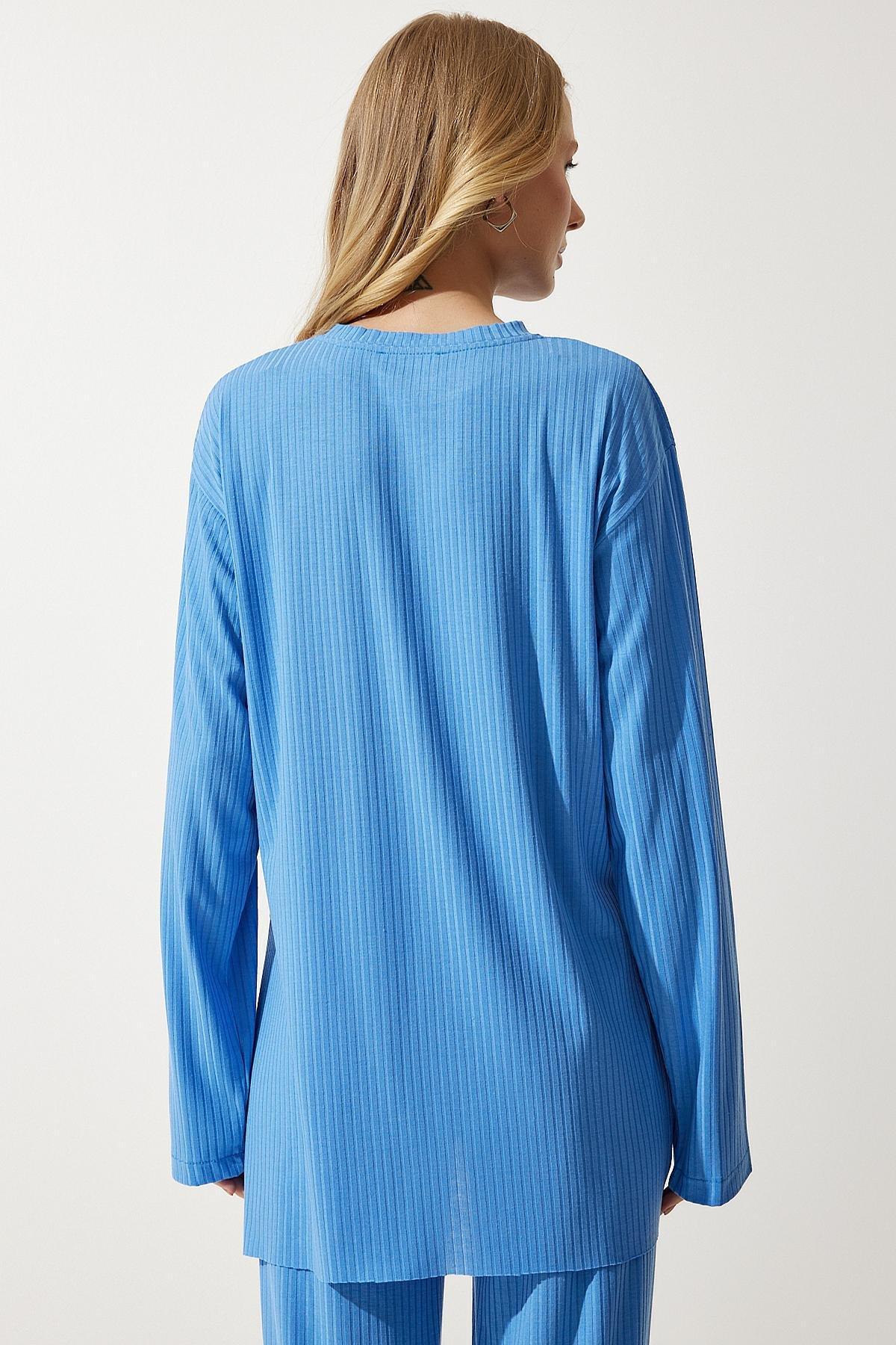 Blue Ribbed Knitted Co-Ord Set, SKY BLUE, large image number 5