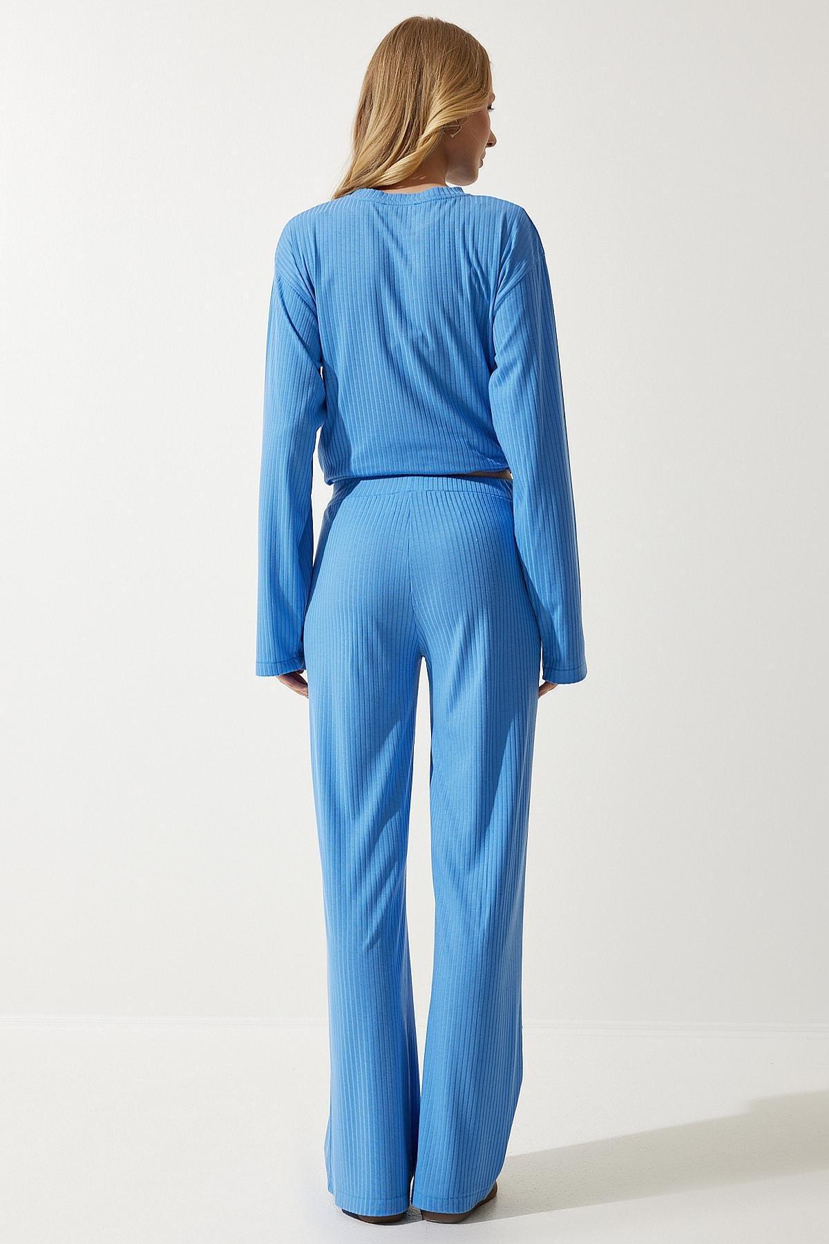 Blue Ribbed Knitted Co-Ord Set, SKY BLUE, large image number 7