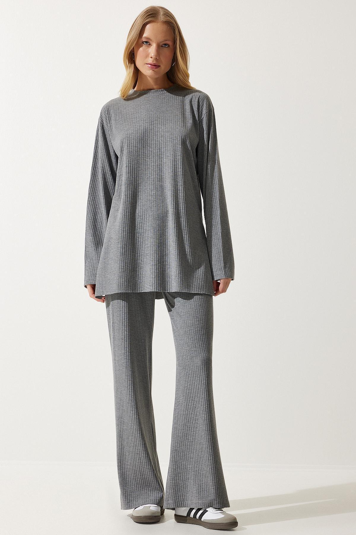 Grey Ribbed Knitted Co-Ord Set, , large image number 1