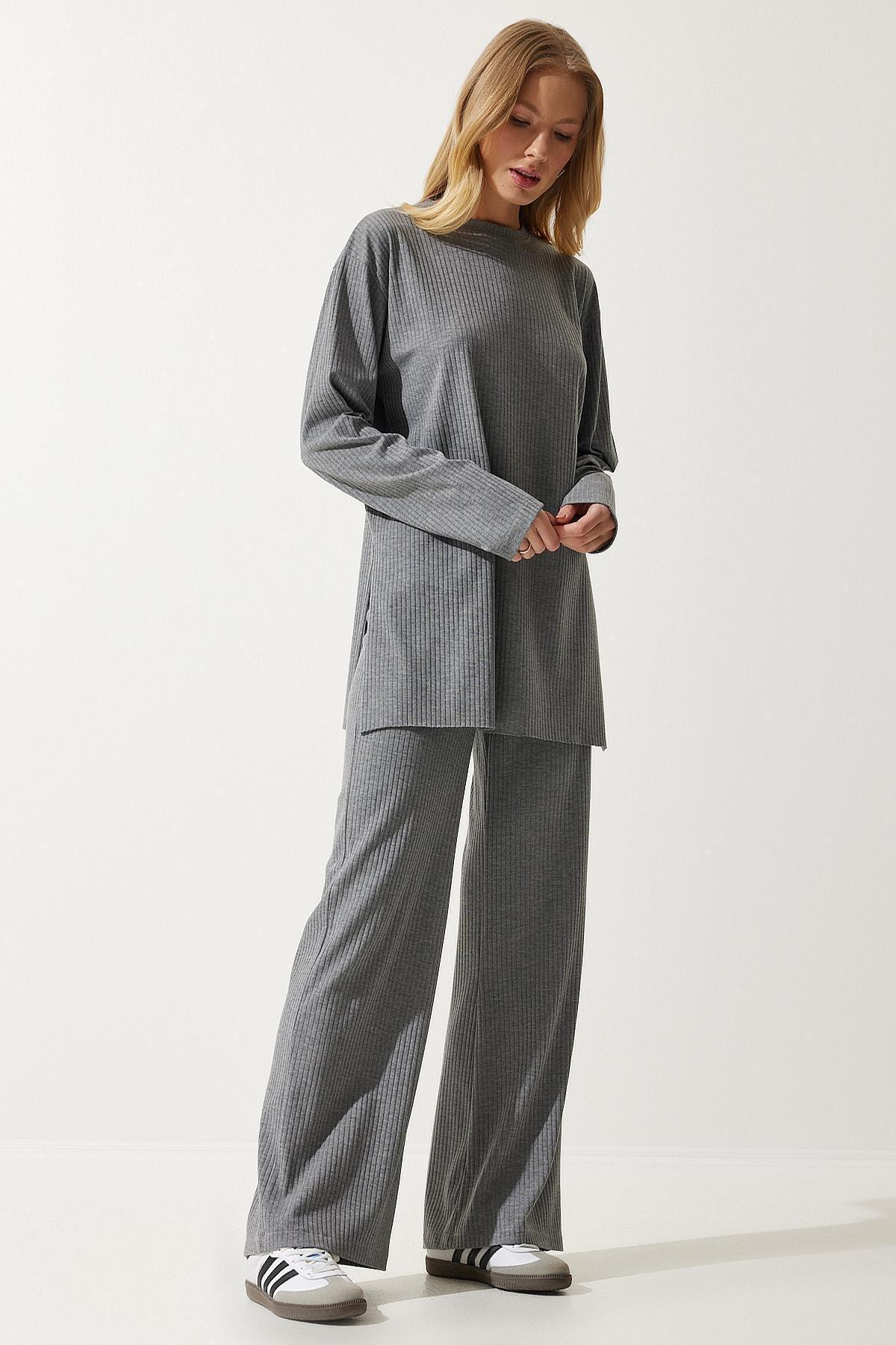 Grey Ribbed Knitted Co-Ord Set, , large image number 3