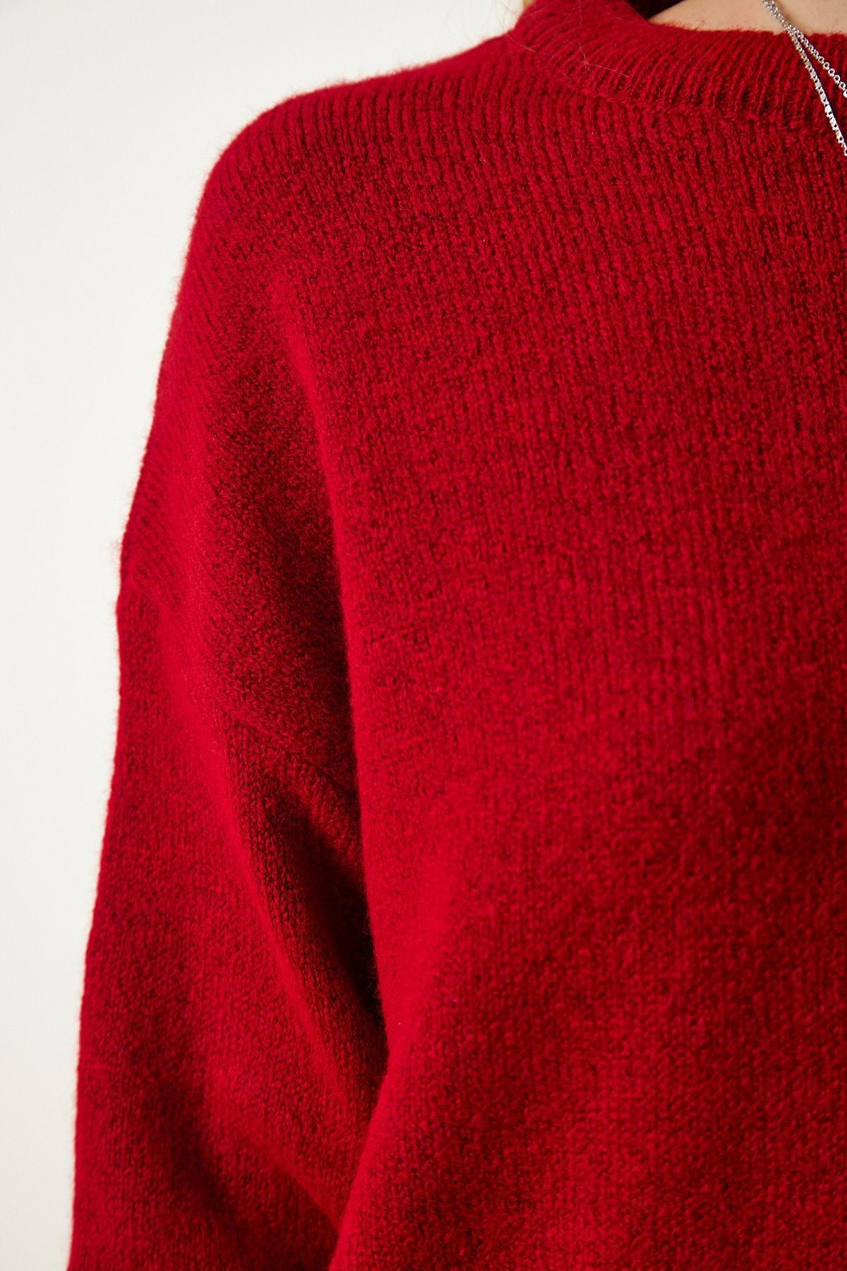 Red Crew Neck Knitted Sweater, Red, large image number 3