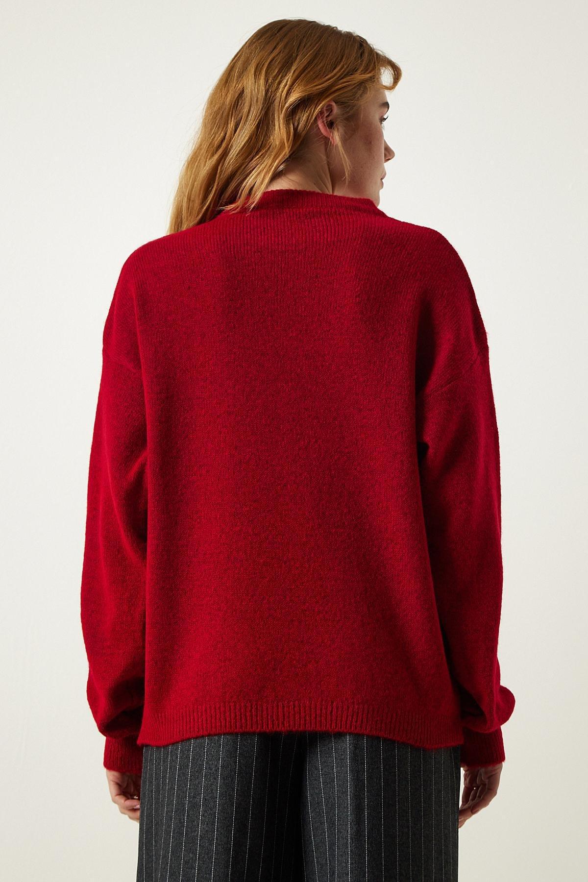 Red Crew Neck Knitted Sweater, Red, large image number 4