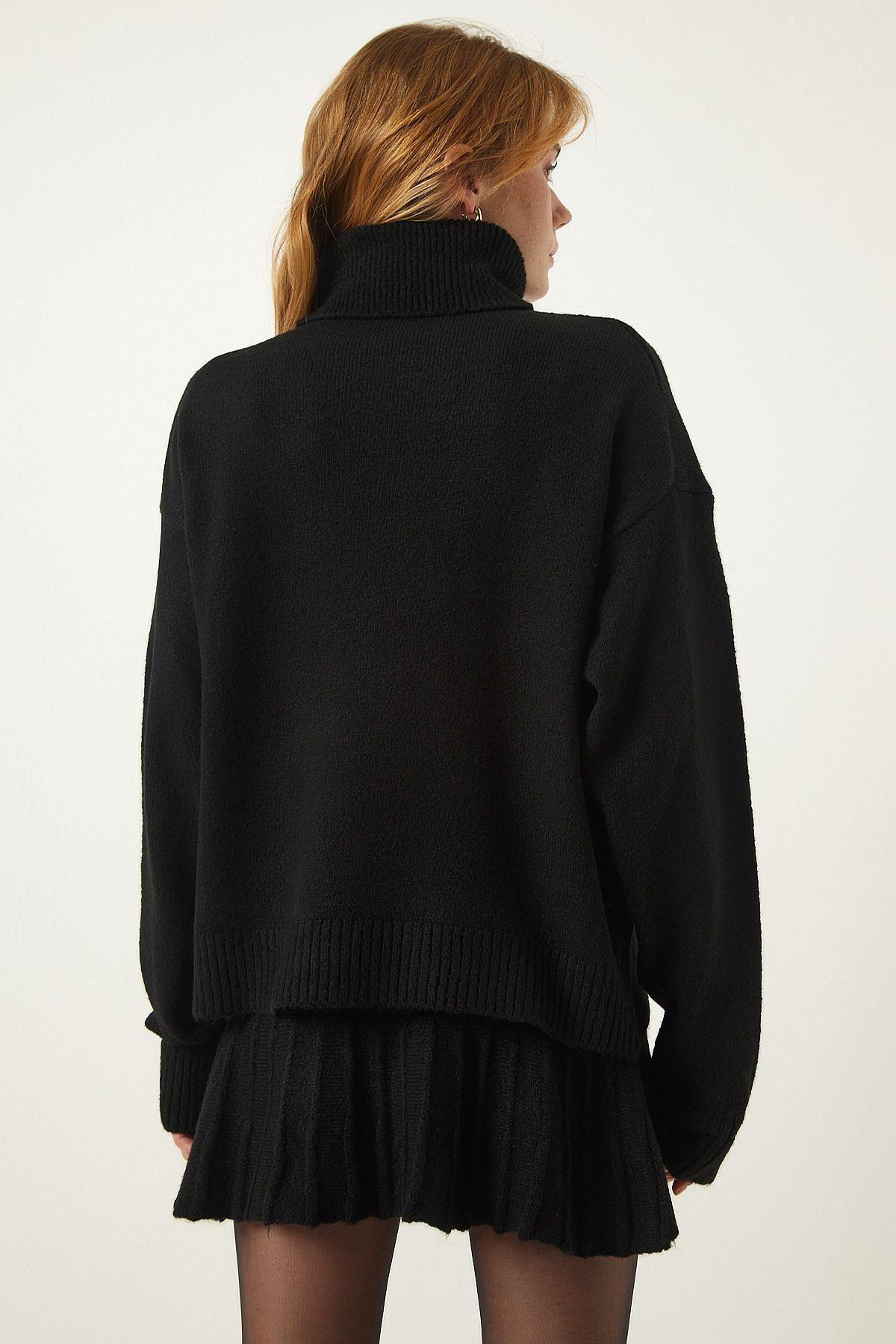 Womens Black Turtleneck Sweater Skirt Knitwear Suit YY00195, 2s, BLACK, large image number 5