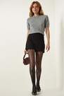 Happiness - Womens Black Asymmetric Detail Knitted Shorts Skirt UB00225, Einzeln
