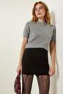 Happiness - Womens Black Asymmetric Detail Knitted Shorts Skirt UB00225, Einzeln