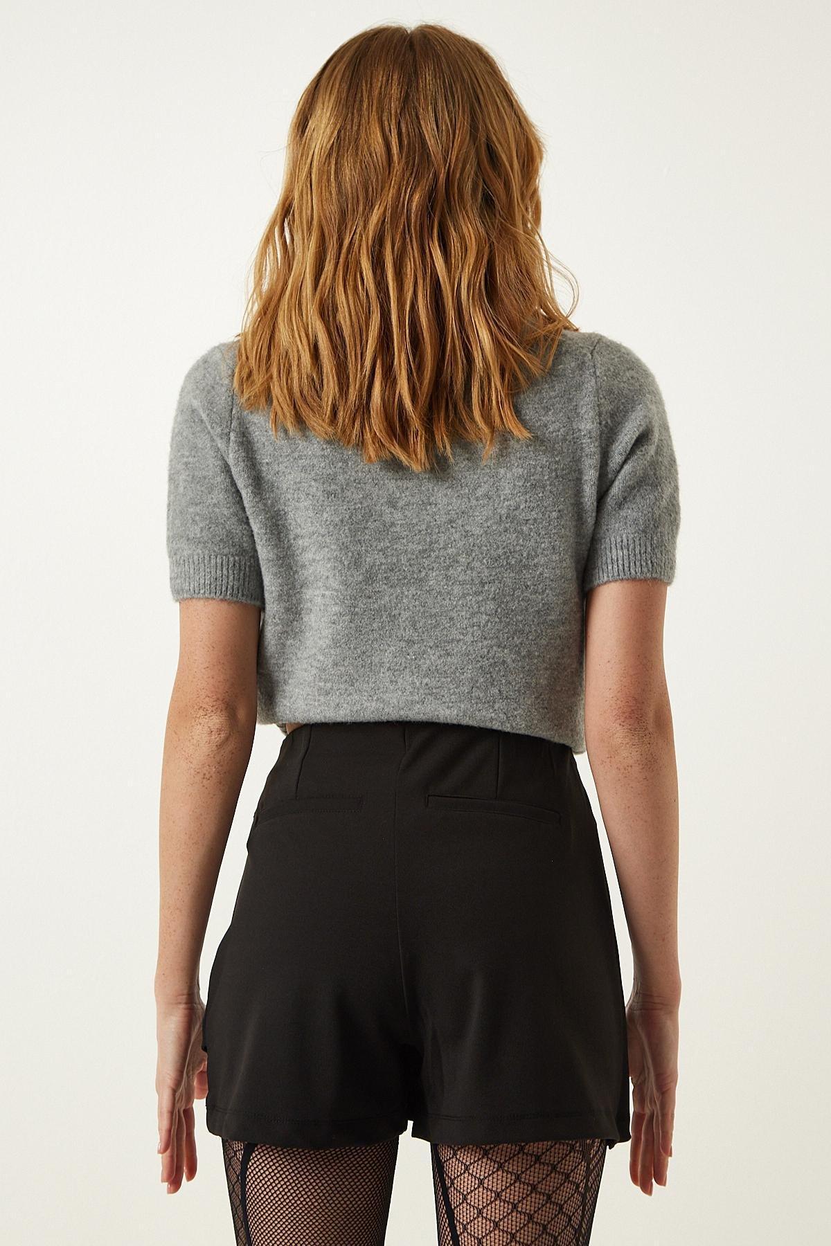 Womens Black Asymmetric Detail Knitted Shorts Skirt UB00225, single, , large image number 5
