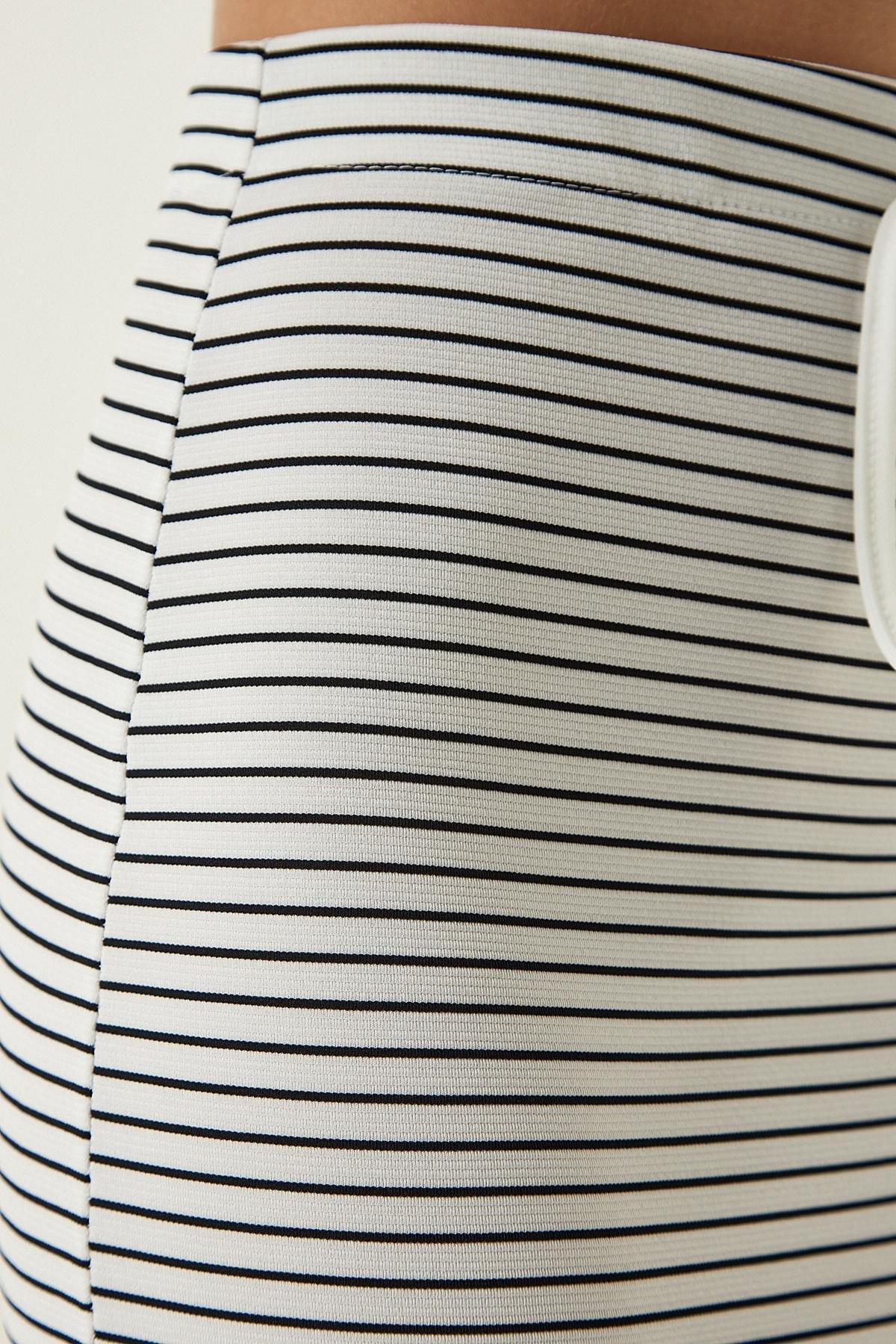 White Striped Wrap Knitted Skirt, , large image number 6