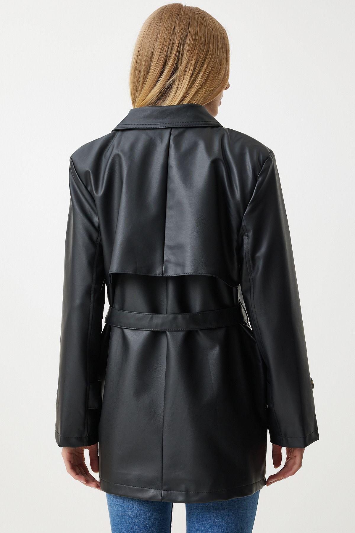 Black Double Breasted Collared Coat, , large image number 6