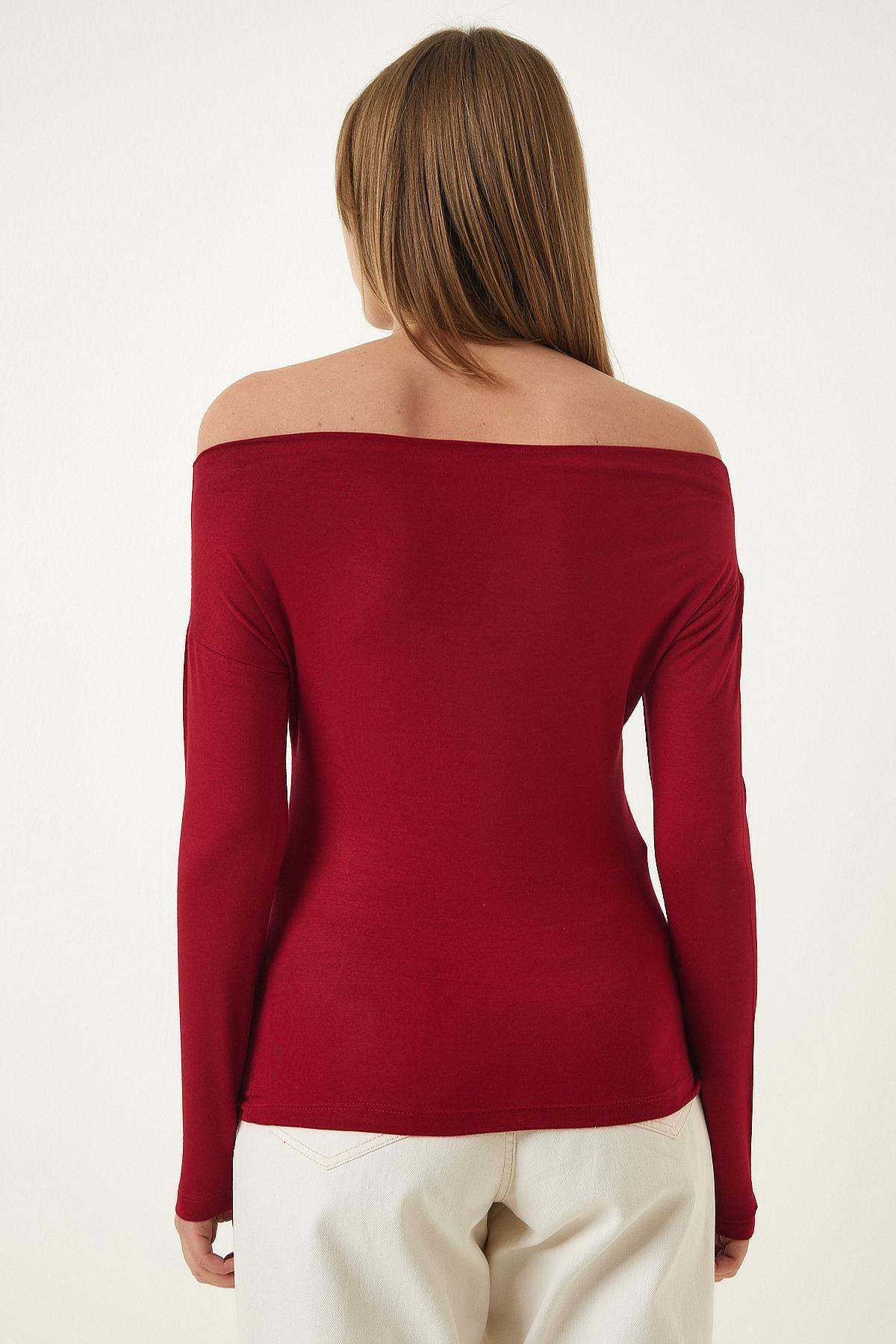 Burgundy Boat Neck Knitted Blouse, Burgundy, large image number 3