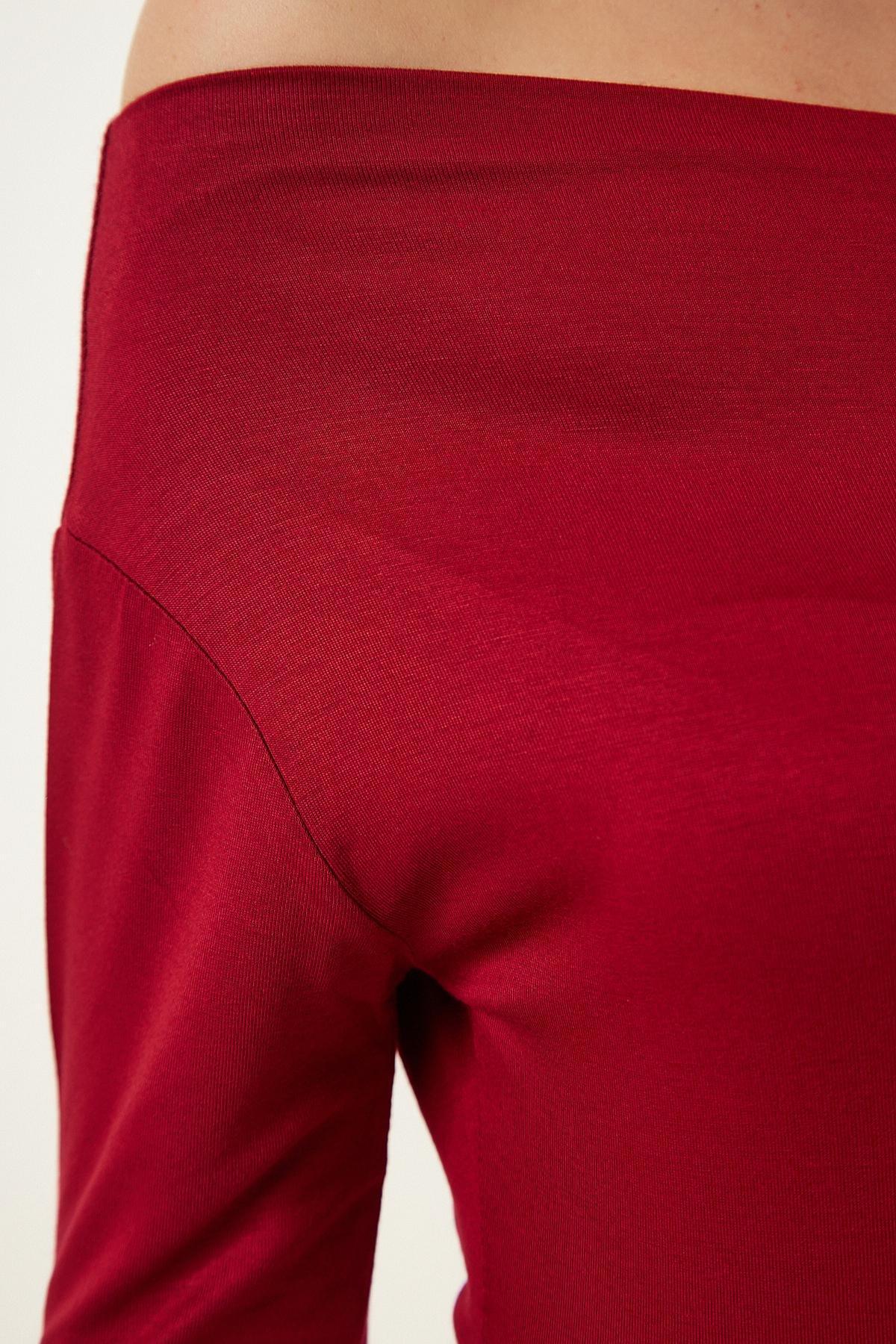 Burgundy Boat Neck Knitted Blouse, Burgundy, large image number 4