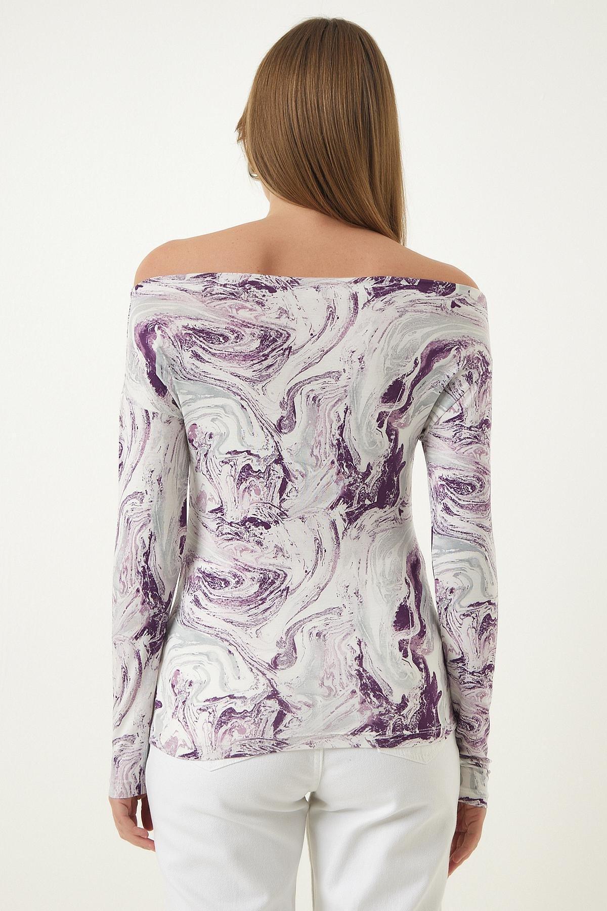 Purple Patterned Knitted Blouse, , large image number 1