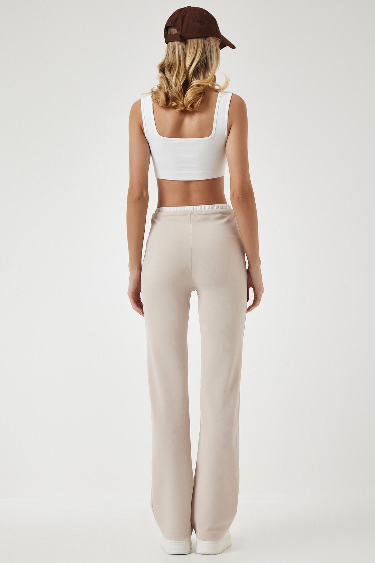 Cream Tie Detailed Knitted Trousers, Cream, large image number 1