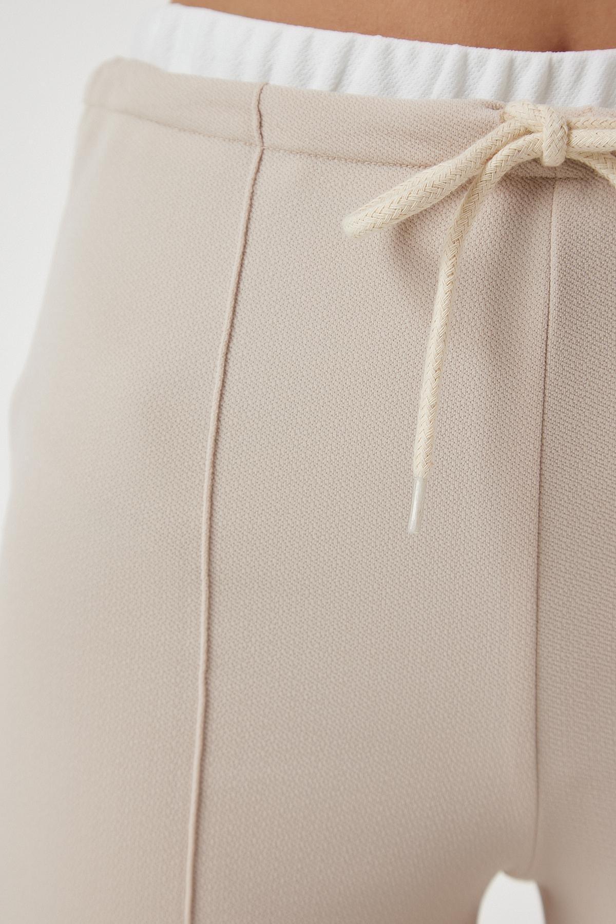 Cream Tie Detailed Knitted Trousers, Cream, large image number 4