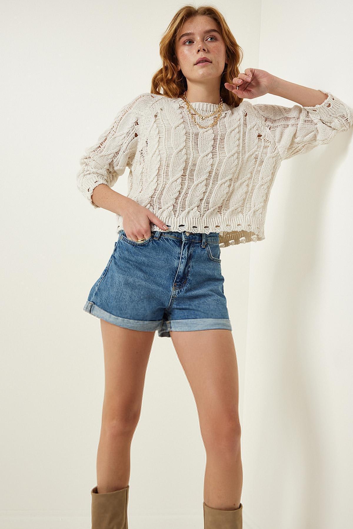 White Openwork Knitted Sweater, C101_162, large image number 3
