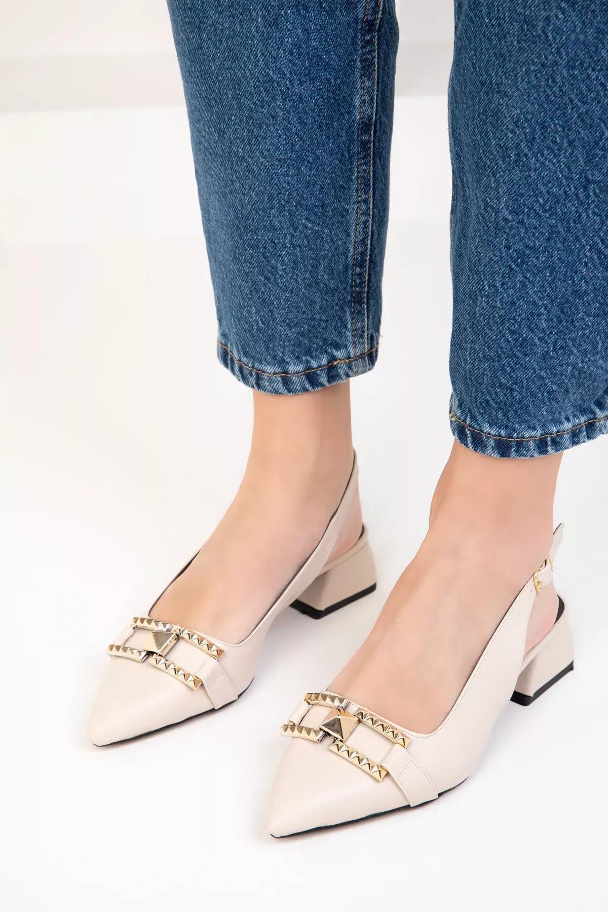 Beige Classic Heeled Shoes, , large image number 3