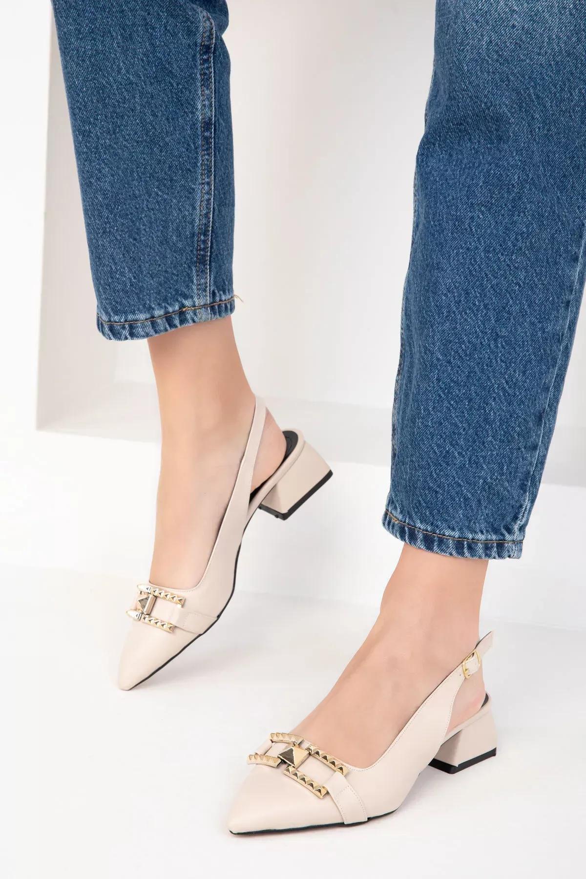 Beige Classic Heeled Shoes, , large image number 4