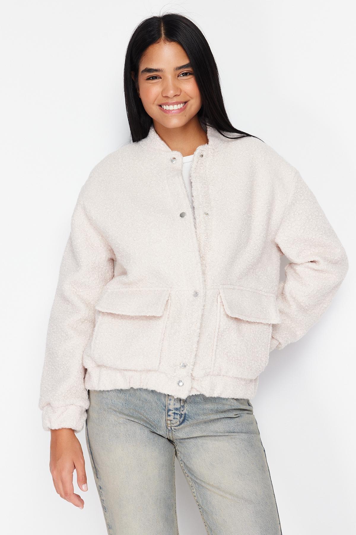 Ecru Oversize Boucle Coat, , large image number 2