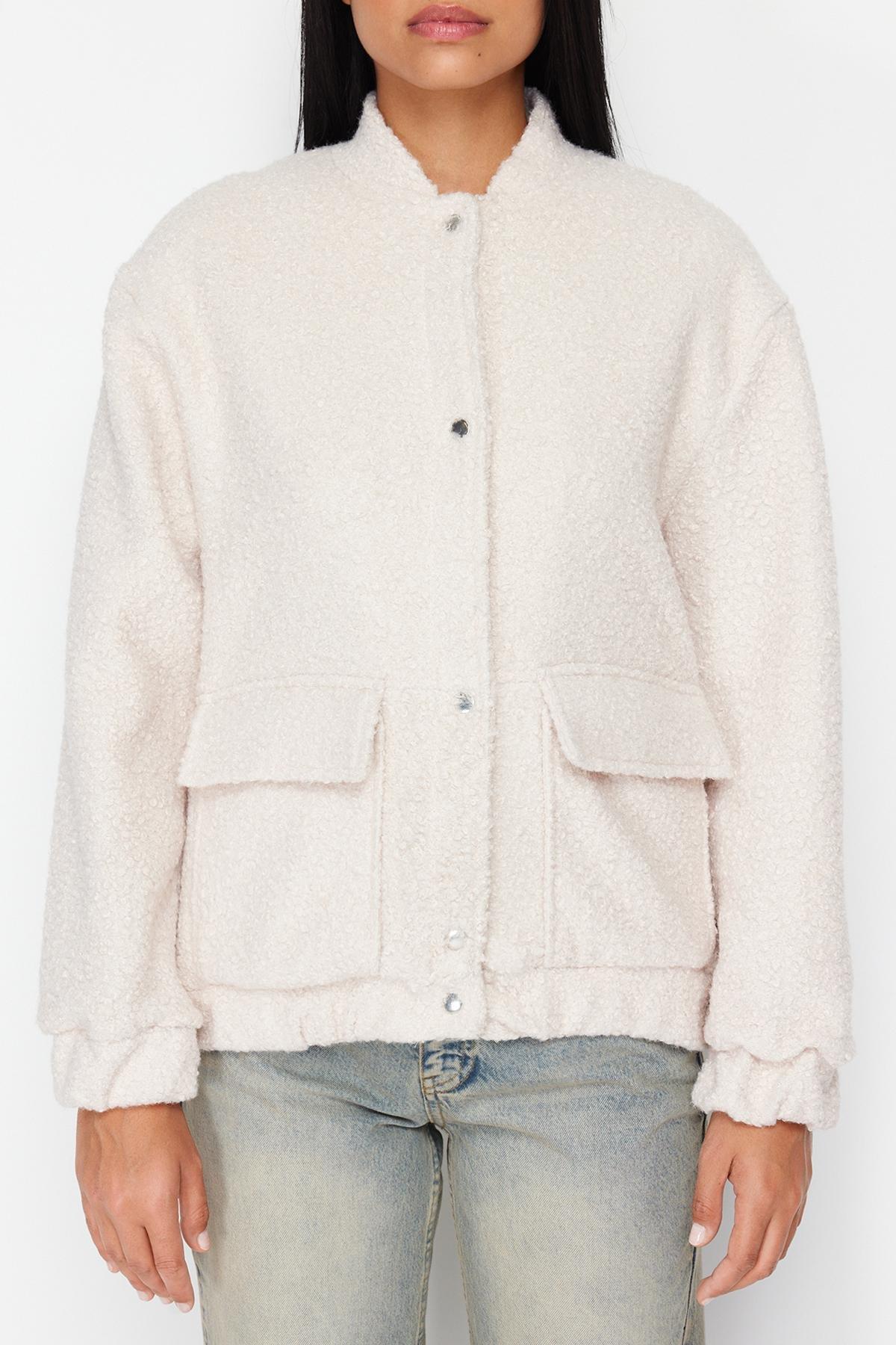 Ecru Oversize Boucle Coat, , large image number 3