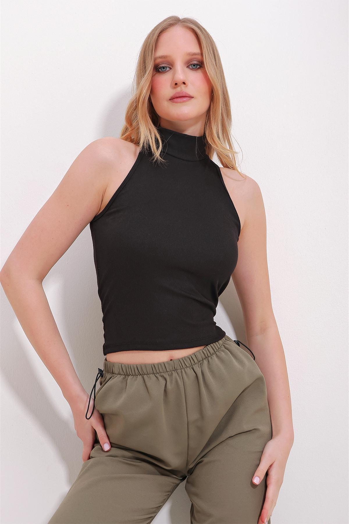 Black High Neck Blouse, BLACK, medium