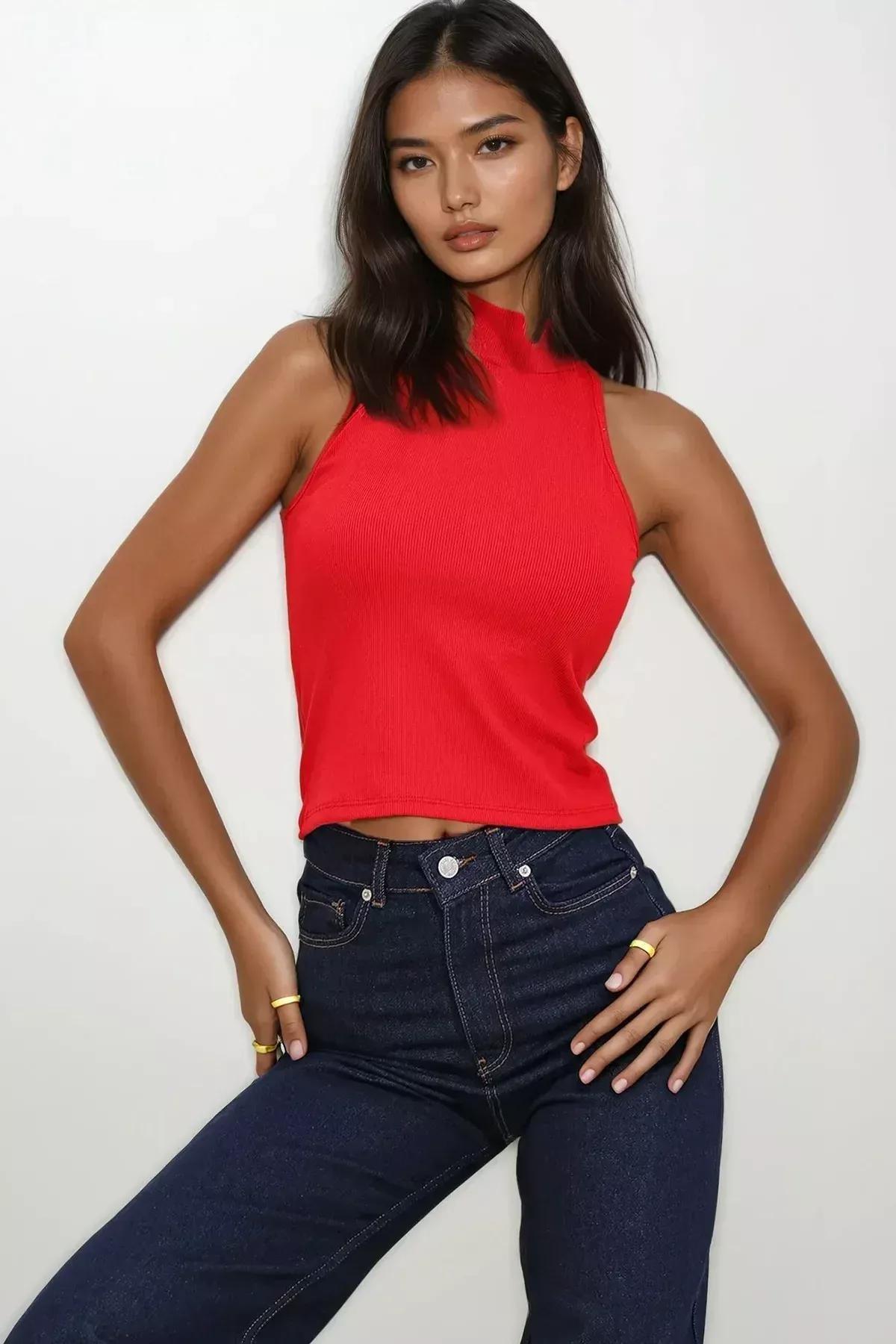 Red Collared Sleeve Blouse, Red, medium