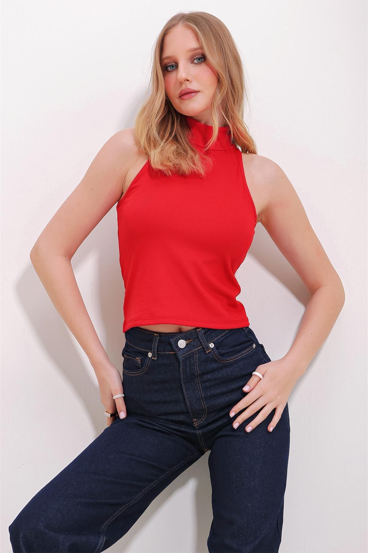 Red Collared Sleeve Blouse, Red, medium