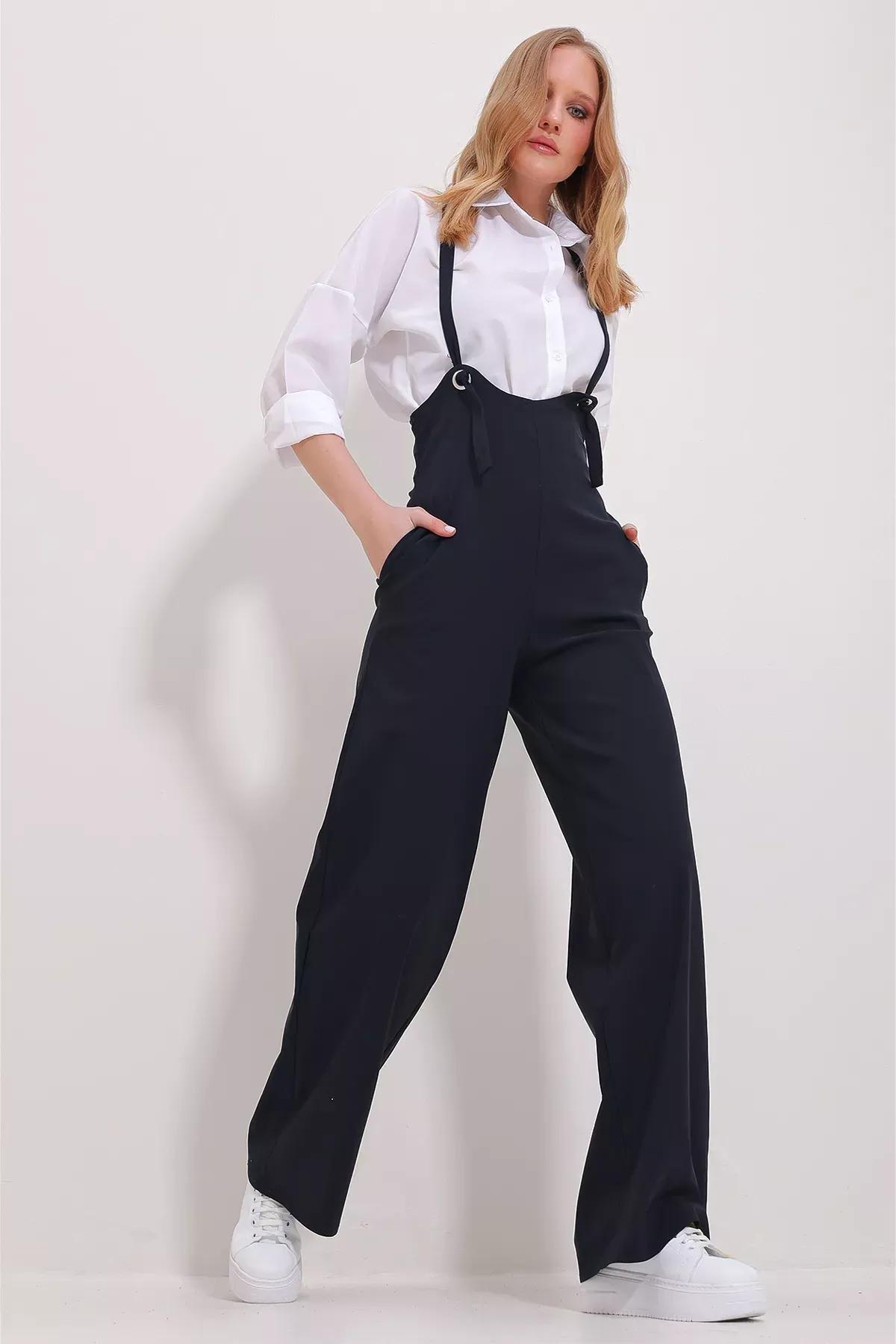 أفرول ليكرا بحمالات وجيبين، كحلي, Navy blue, large image number 1