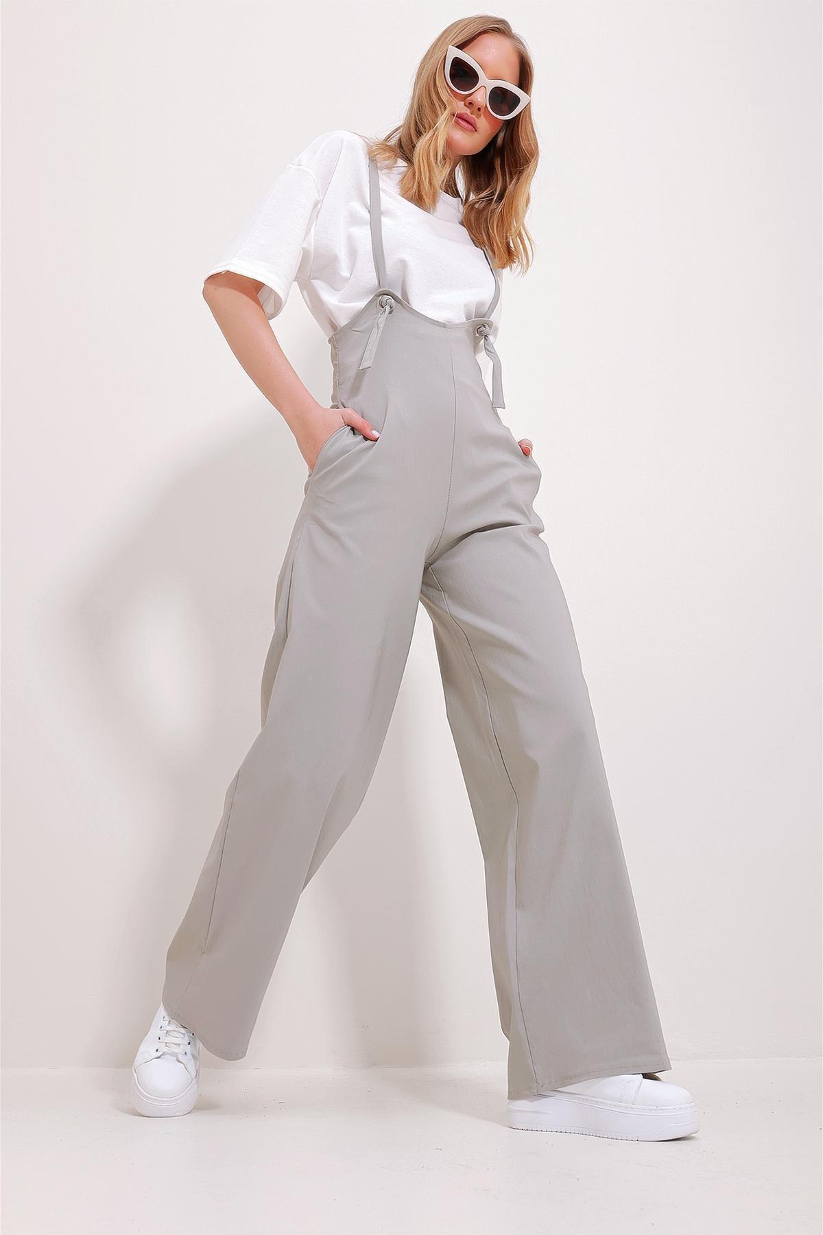 Beige Strap Lycra Overalls Jumpsuit, , large image number 4