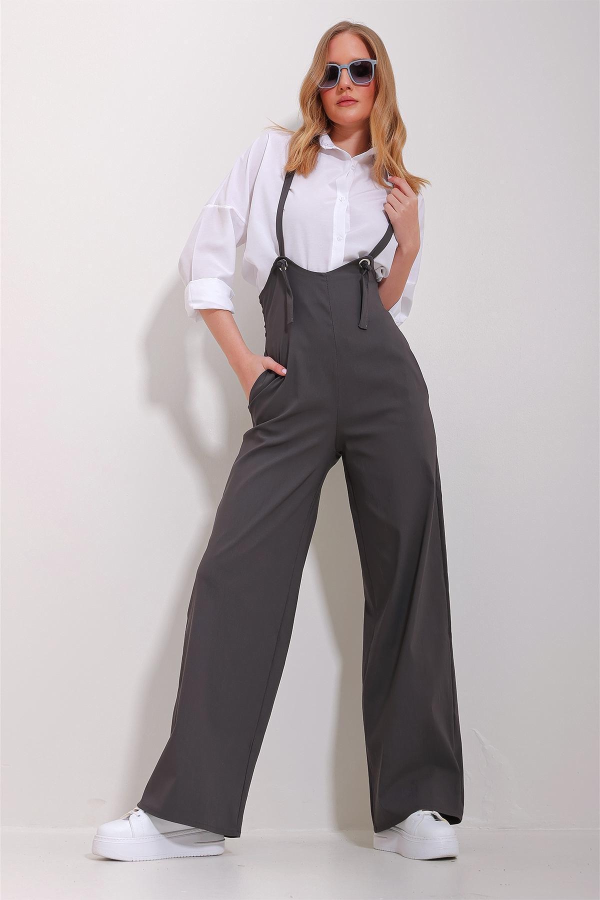 Grey Double Pocket Strappy Lycra Overalls, , large image number 1