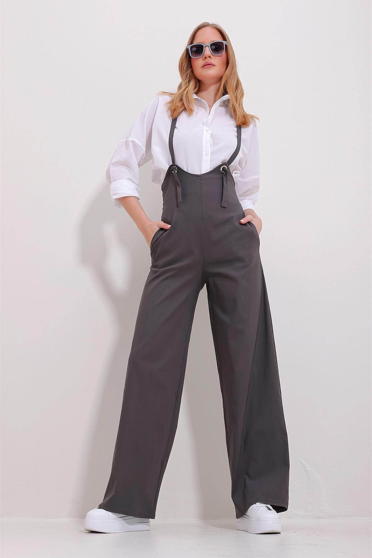 Grey Double Pocket Strappy Lycra Overalls, , large image number 2