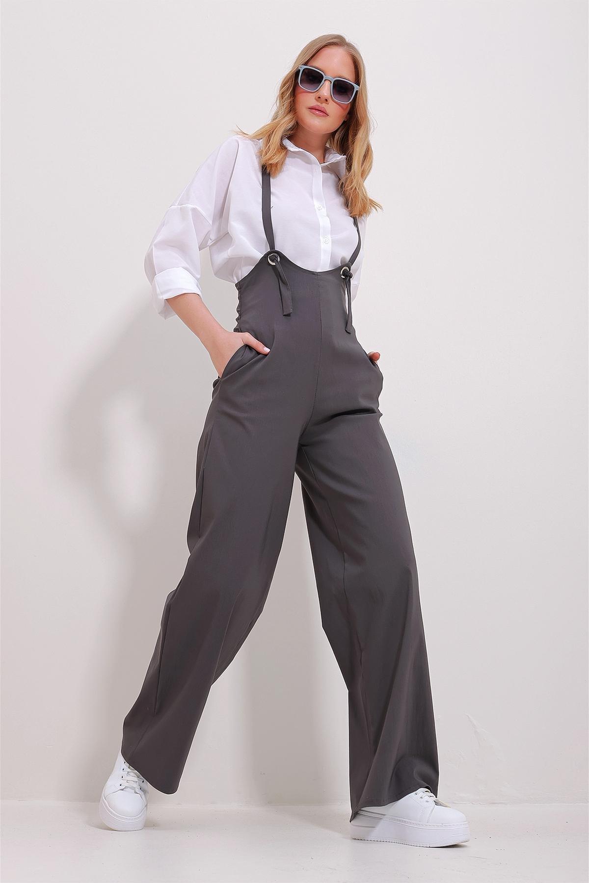 Grey Double Pocket Strappy Lycra Overalls, , large image number 3