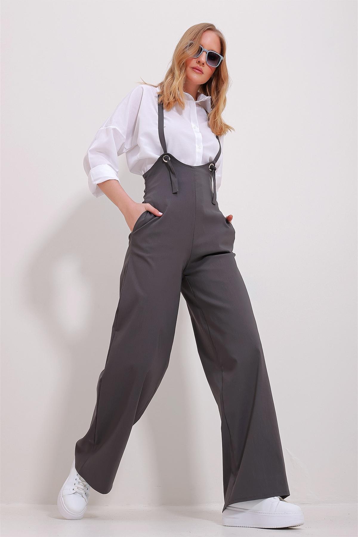 Grey Double Pocket Strappy Lycra Overalls, , large image number 4
